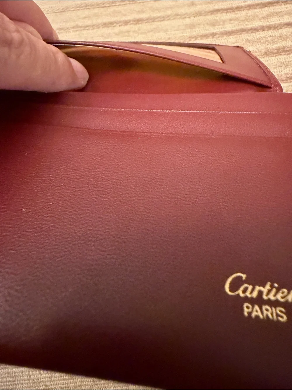 Cartier Burgundy Leather Card Holder with Gold Corners